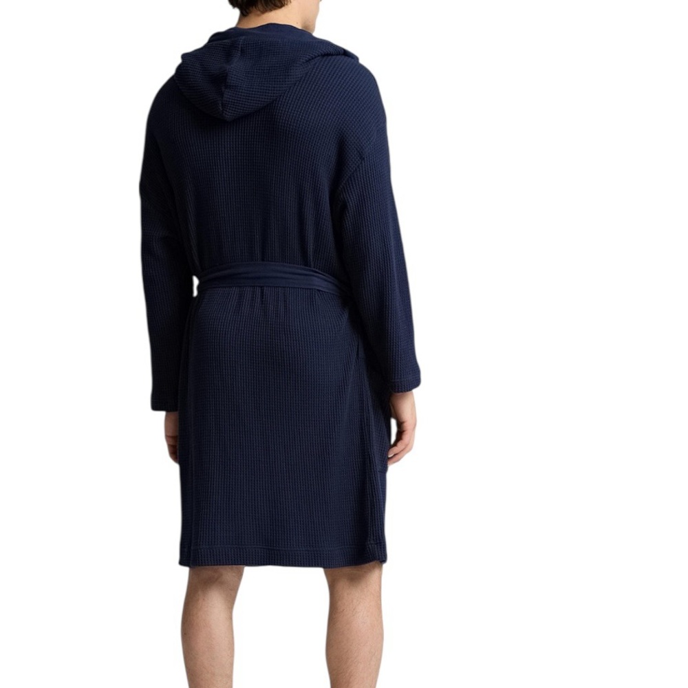 Polo Ralph Lauren Mens Thermal Hooded Robe Navy Size S/M Waffle Knit Print NWT - Picture 3 of 7